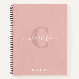 Carnet Recette de monogramme botanique rose rustique élég