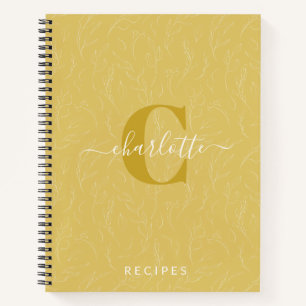 Carnet Recette de monogramme botanique rustique et jaune 