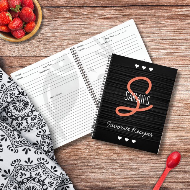 Carnet Recette de monogramme de script noir moderne perso (Personalized Modern Black Script Monogram Recipe Notebook)