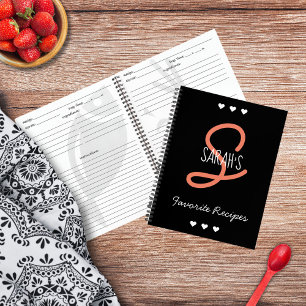 Carnet Recette de monogramme simple noir personnalisé