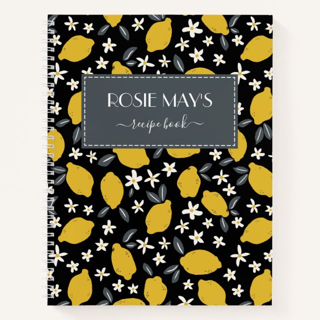 Carnet Recette de Motif de citron jaune-noir assez gris (Devant)