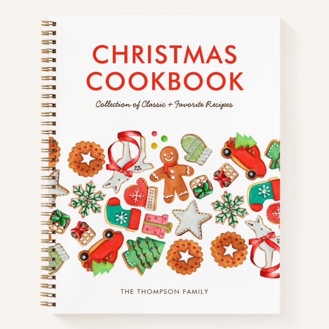 Carnet Recette de Noël personnalisée blanc et rouge (Devant)