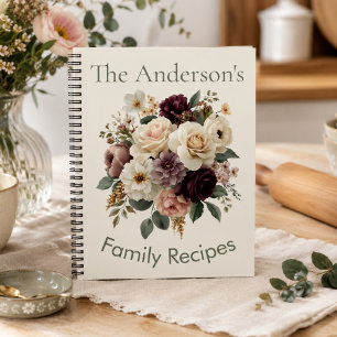 Carnet Recette de nom de famille personnalisé Floral Vint