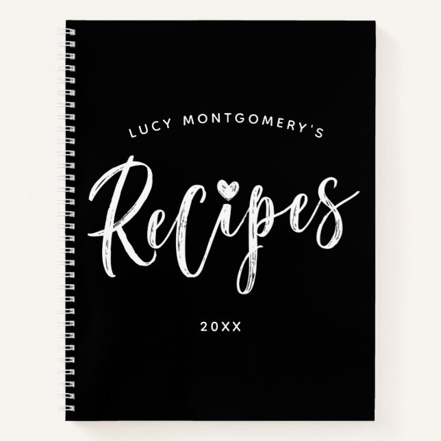 Carnet Recette de script de pinceau noir blanc (Devant)