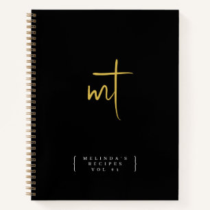 Carnet Recette du script Initiales Monogrammes d'or noir