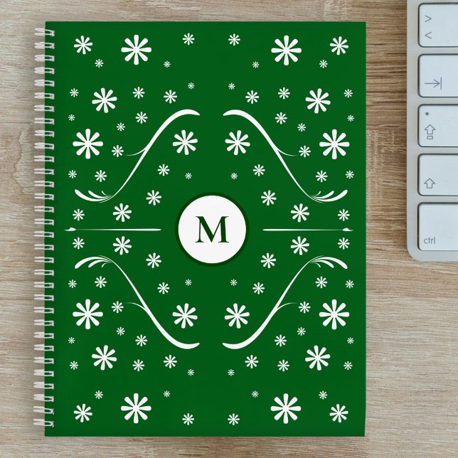Carnet Recette Emerald Green Flower Power Monogram (Emerald Green Monogram Recipe Notebook)