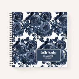 Carnet Recette florale à l'aquarelle bleu marine indigo
