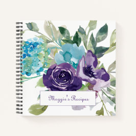 Carnet Recette florale aquarelle bleue violette