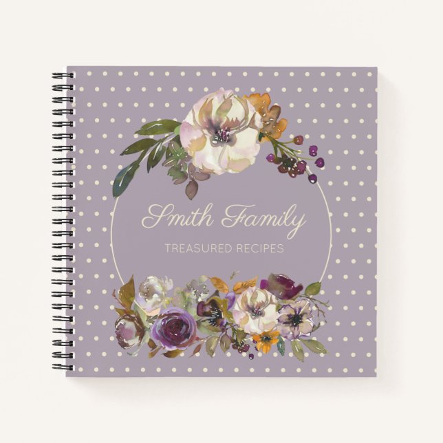 Carnet Recette florale d'ivoire jaune-violet personnalisé (Devant)