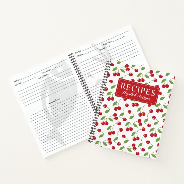 Carnet Recette moderne Motif de cerise rouge Recette (Intérieur)