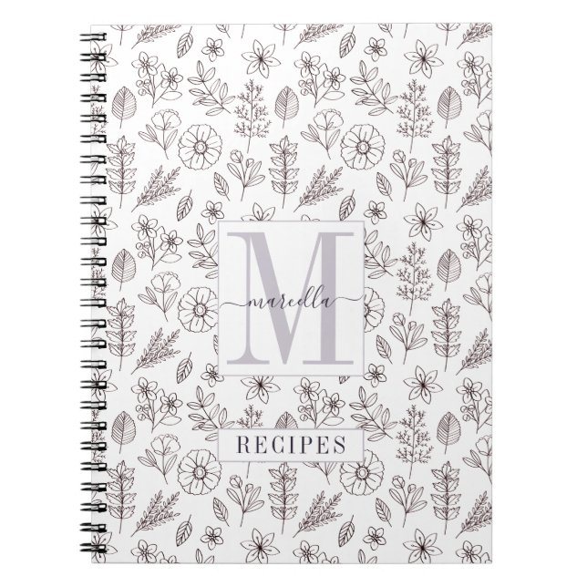 Carnet Recette monogramme personnalisée Modèle floral (Devant)