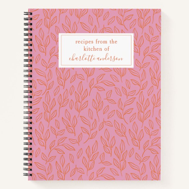 Carnet Recette Motif de feuille rose et orange (Devant)