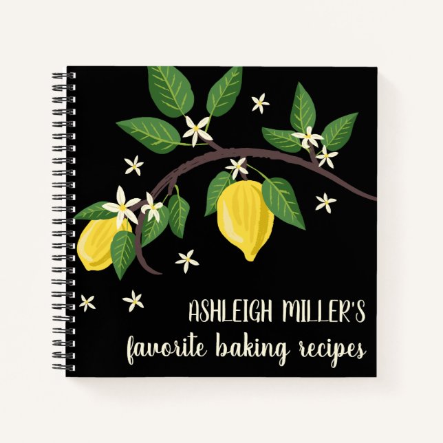 Carnet Recette noire de la branche de citron tirée à la m (Devant)