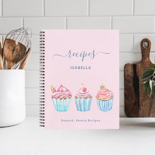 Carnet Recette pâtisserie rose pâle nom de cupcakes bleu