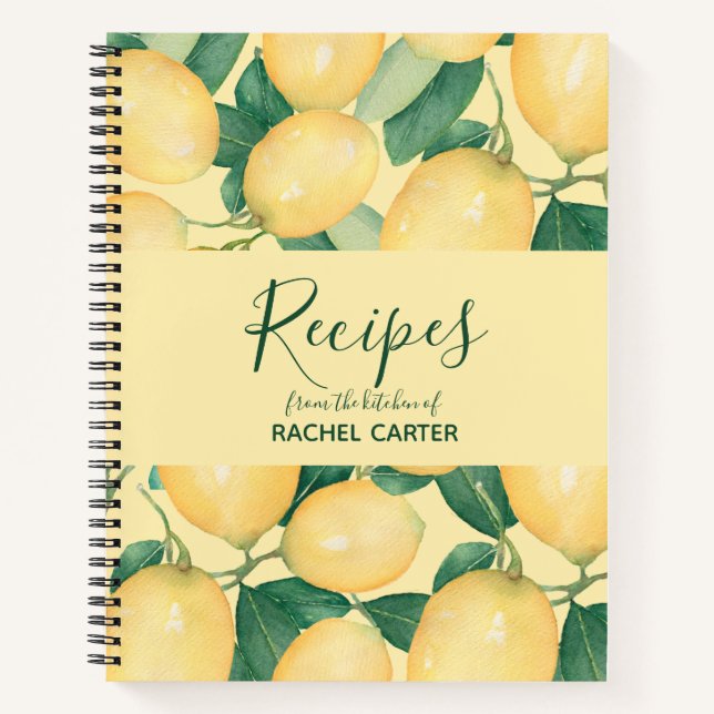 Carnet Recette personnalisée aux citrons élégants (Devant)