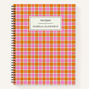 Carnet Recette Personnalisée Carreaux Orange Rose Rétro M