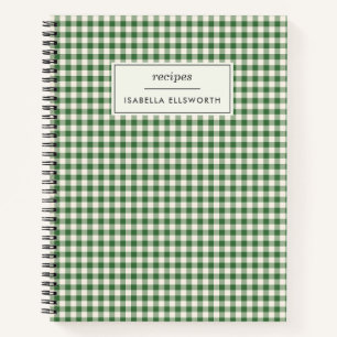 Carnet Recette Personnalisée Carreaux Vichy Vert Rétro Mi
