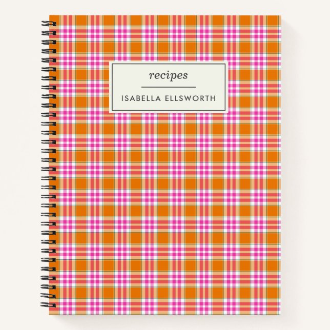 Carnet Recette personnalisée Cute Retro Orange Rose Plaid (Devant)