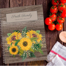 Carnet Recette personnalisée de tournesols jaunes en bois