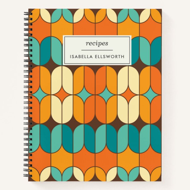 Carnet Recette personnalisée rétro mi-siècle orange (Devant)