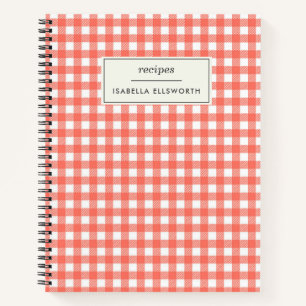 Carnet Recette Personnalisée Rouge Carreaux Gingham Vinta