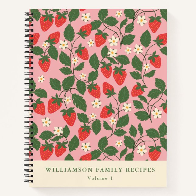 Carnet Recette personnalisée vintage fraise rose (Devant)