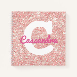 Carnet Recette rose Parties scintillant or Monogramme Rec