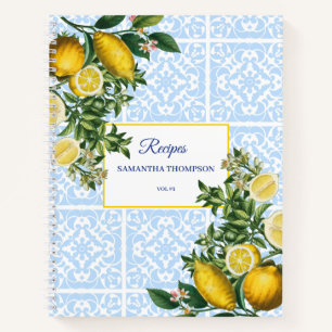 Carnet Recettes de Baby Shower Italian Blue Tile & Lemons
