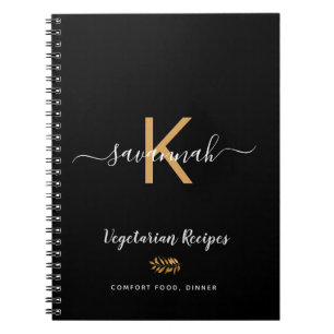 Carnet Recettes de cuisines végétariennes noires Monogram