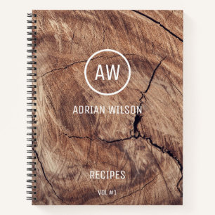 Carnet Recettes de monogramme de grain de bois rustique