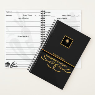 Carnet Recettes de monogramme photo personnalisées en or