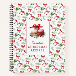 Carnet Recettes de Noël aux arcs rouges aquarelle et verd