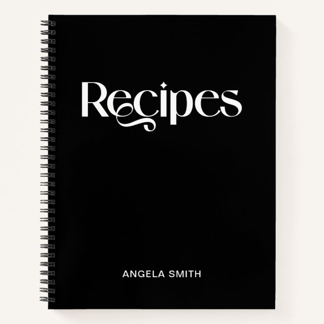 Carnet Recettes de typographie noir et blanc élégant (Devant)