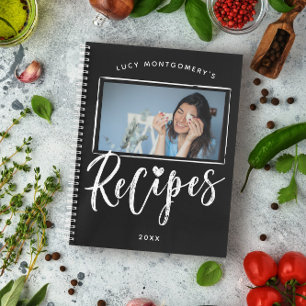 Carnet Recettes d'écriture au pinceau noir et blanc Photo