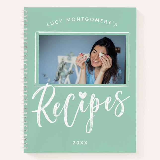 Carnet Recettes d'écriture de pinceau blanc vert menthe P (Devant)