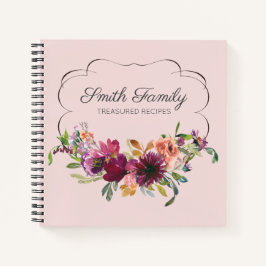 Carnet Recettes Florales Rose Pâle et Violet Personnalisé