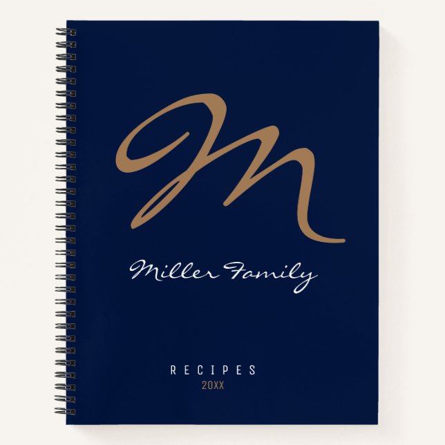 Carnet Recettes Monogramme bleu foncé (Devant)