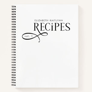 Carnet Recettes Personnalisées Élégantes Modernes Noir Bl