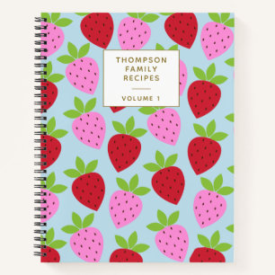 Carnet Recettes Personnalisées Motif Fraise Bleu Rose