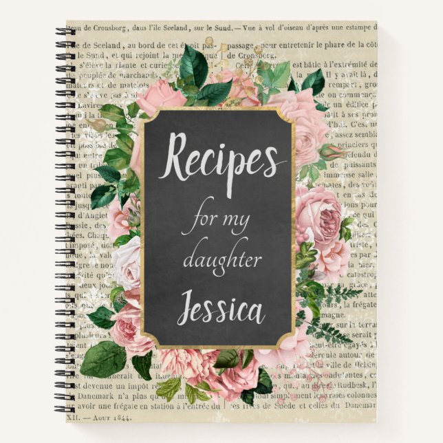 Carnet Recettes personnalisées pour ma fille sur papier j (Devant)