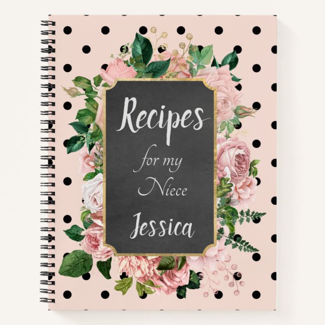Carnet Recettes personnalisées pour ma nièce rose florale (Devant)