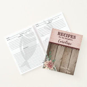 Carnet Recettes Pour Fille Personnalisée Floral Bois