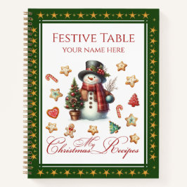 Carnet Recipe Book Snowman & Christmas Cookies Green