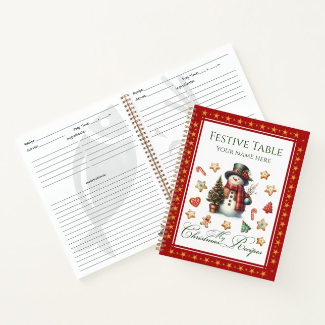 Carnet Recipe Book Snowman & Christmas Cookies Red (Intérieur)