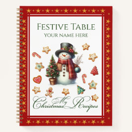 Carnet Recipe Book Snowman & Christmas Cookies Red