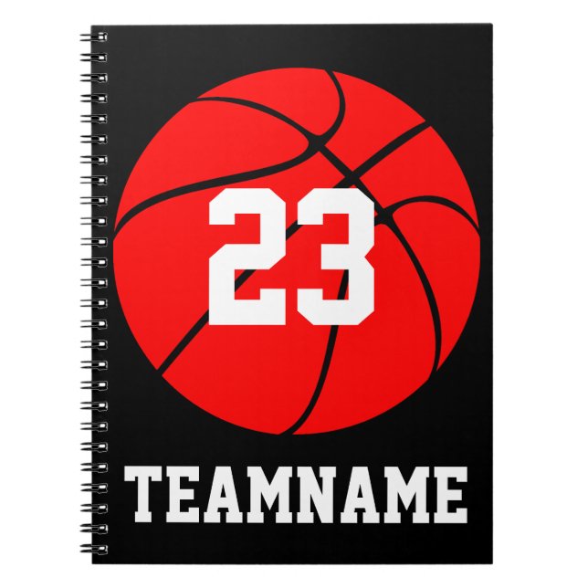 Carnet Red Basketball Custom Team & Jersey Number School (Devant)