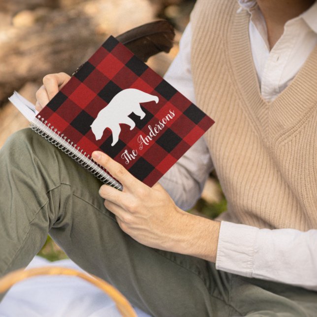 Carnet Red Buffalo Plaid & Bear | Nom personnel Cadeau (Créateur téléchargé)