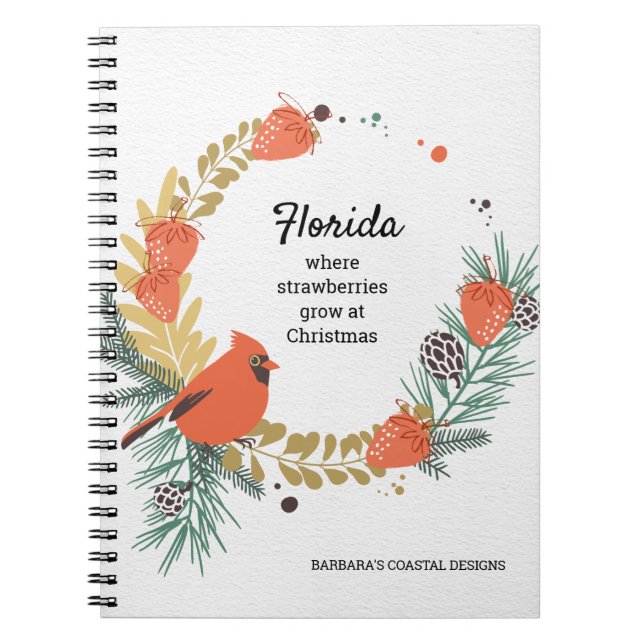 Carnet Red Cardinal Strawberries Christmas Wreath (Devant)