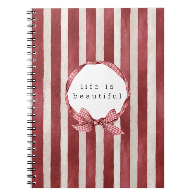 Carnet Red Cream Stripes Bow (Devant)