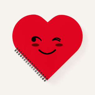 Carnet Red Happy Souriant Visage mignon Cartoon Coeur